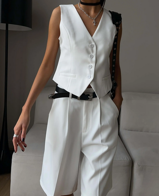 Womem Chic Vest Shorts Suit Two-Piece Set 