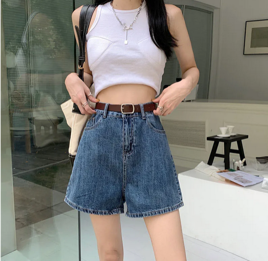 Denim Shorts Versatile Button Pockets 